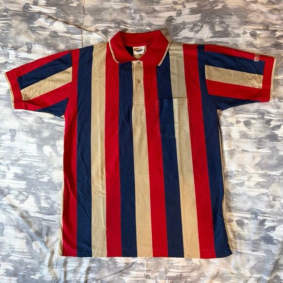 Action Gear Other - Action Gear Polo Short Sleeve Shirt Red Blue Tan Rugby Men’s Medium Vintage USA